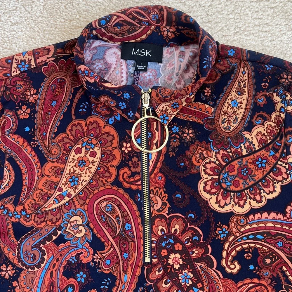 MSK Paisley Print Casual A-line Sheath Long Sleeve Dress Size Large